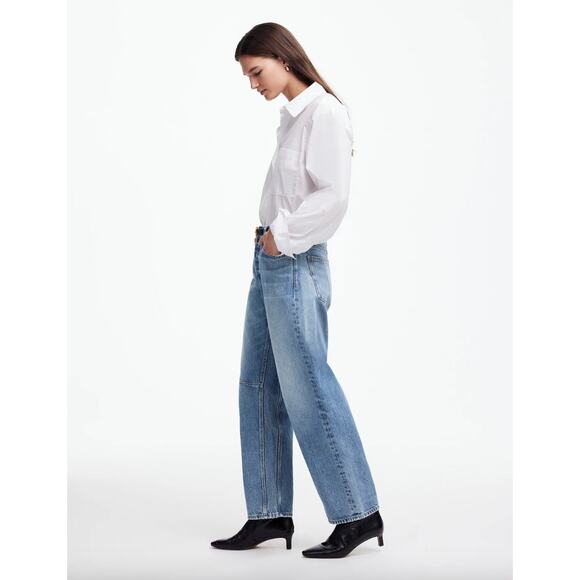 Madewell The Tall Darted Barrel Leg Jean Dobbins Wash Blue Rigid Slouchy 26T NWT - Picture 3 of 15